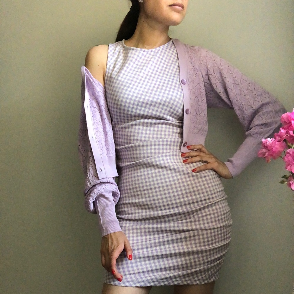 Zara Textured Ruched Lilac Dress